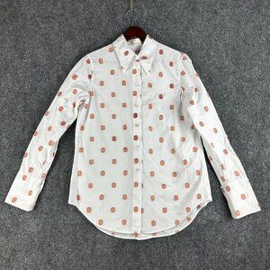 Tela Top Womens XS  White Pink Polka Dot Long Sleeve Button Up Shirt Italy